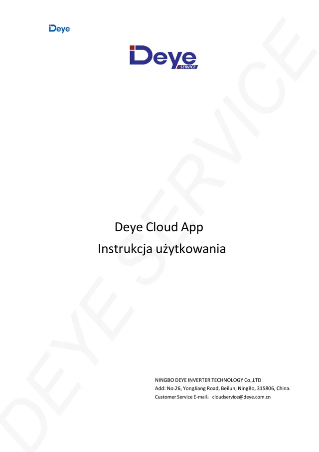 Okładka instrukcji użytkowania aplikacji Deye Cloud