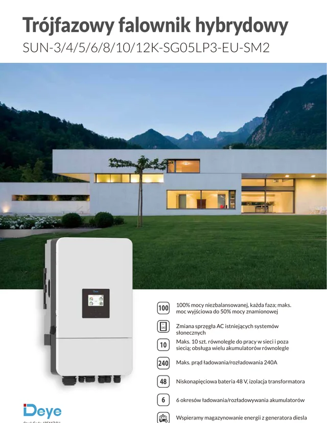 Pierwsza strona karty katalogowej falowników Deye SUN-3–12K-SG05LP3-EU-SM2